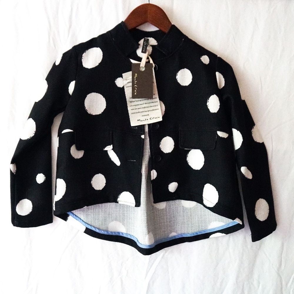 NWT Manila Grace Girls 10 Polka Dot Artisanal Jacket with Tulip Hem